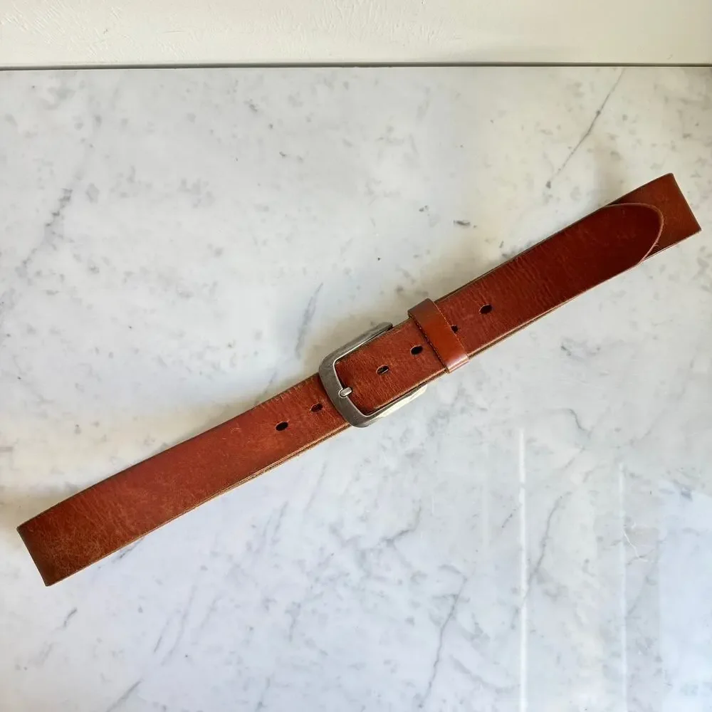 Men’s Genuine Leather Brown Belt 1.5” Wide Silver Buckle Size 44